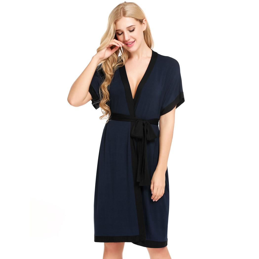 Womens Sleeveless Solid Contrast Color Loose Robe With Belt eBay