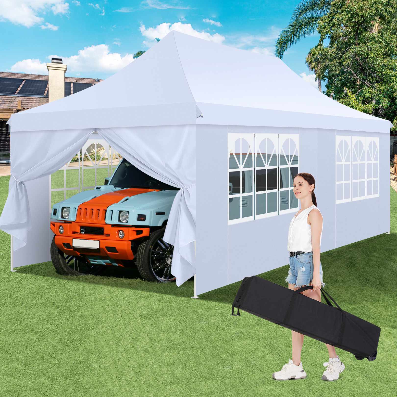 Gazebo Pieghevole da Giardino 3 x 3 M, Impermeabile, Altezza Regolabile, Gazebo da Esterno con Borsa di Trasporto, per Spiaggia, Campeggio, Pa | Leroy Merlin