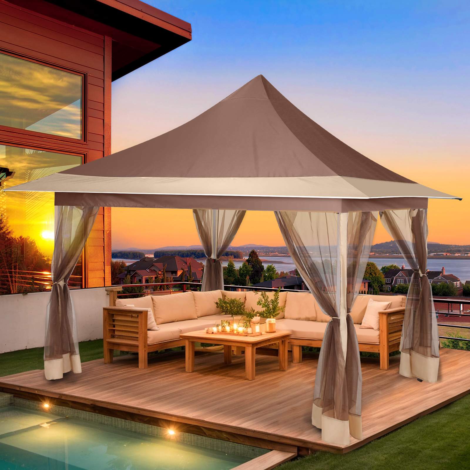 UHousDeco Outdoor Swing Covers For A Frame Patio Swing, 72" L X 55" D X 67" H, A-Frame Cover Waterproof, Porch Patio Canopy Cover, Windproof UV Resistant All Weather Protector