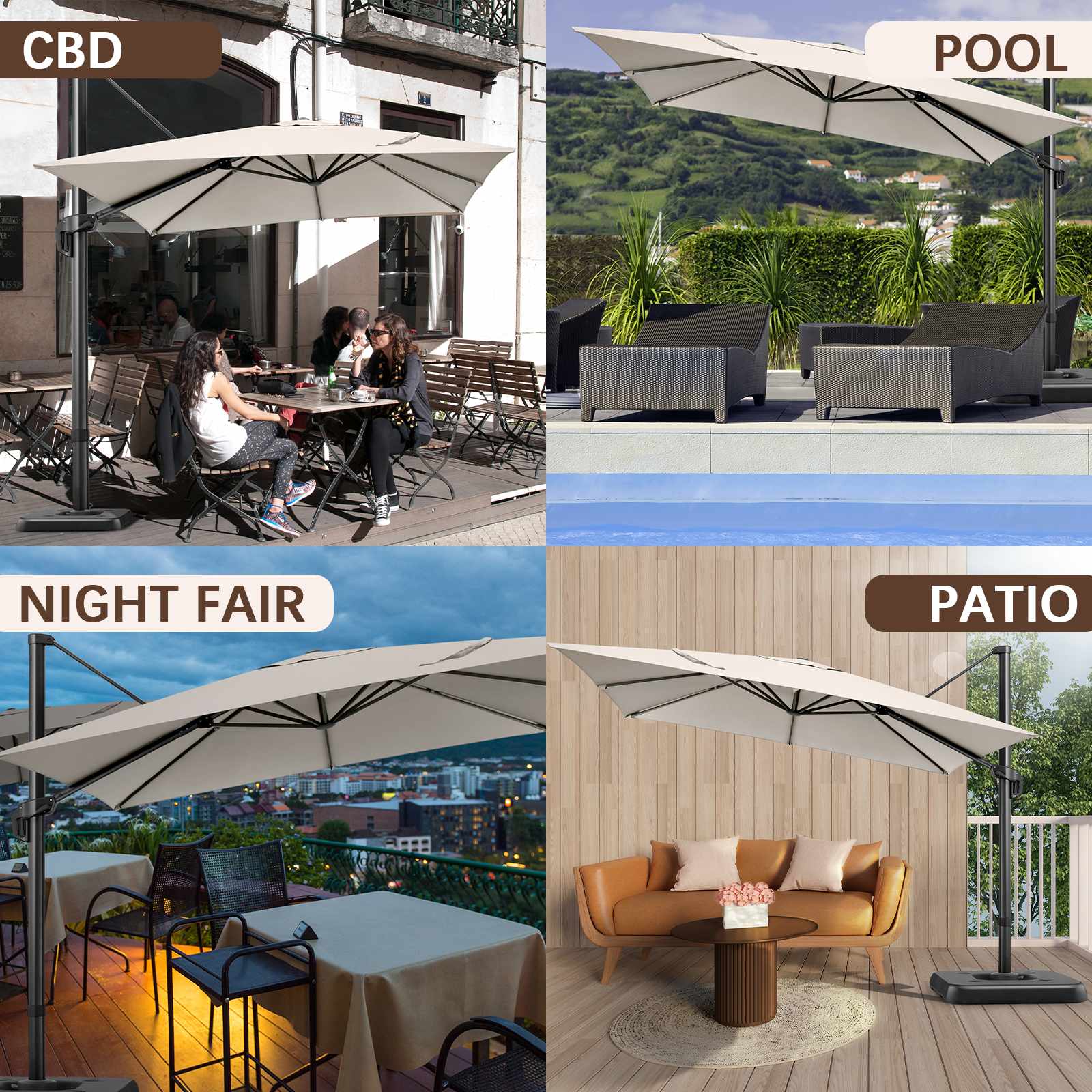 10'x10' Square Outdoor Patio Umbrella Cantilever Umbrella Garden Pool  Umbrella | eBay