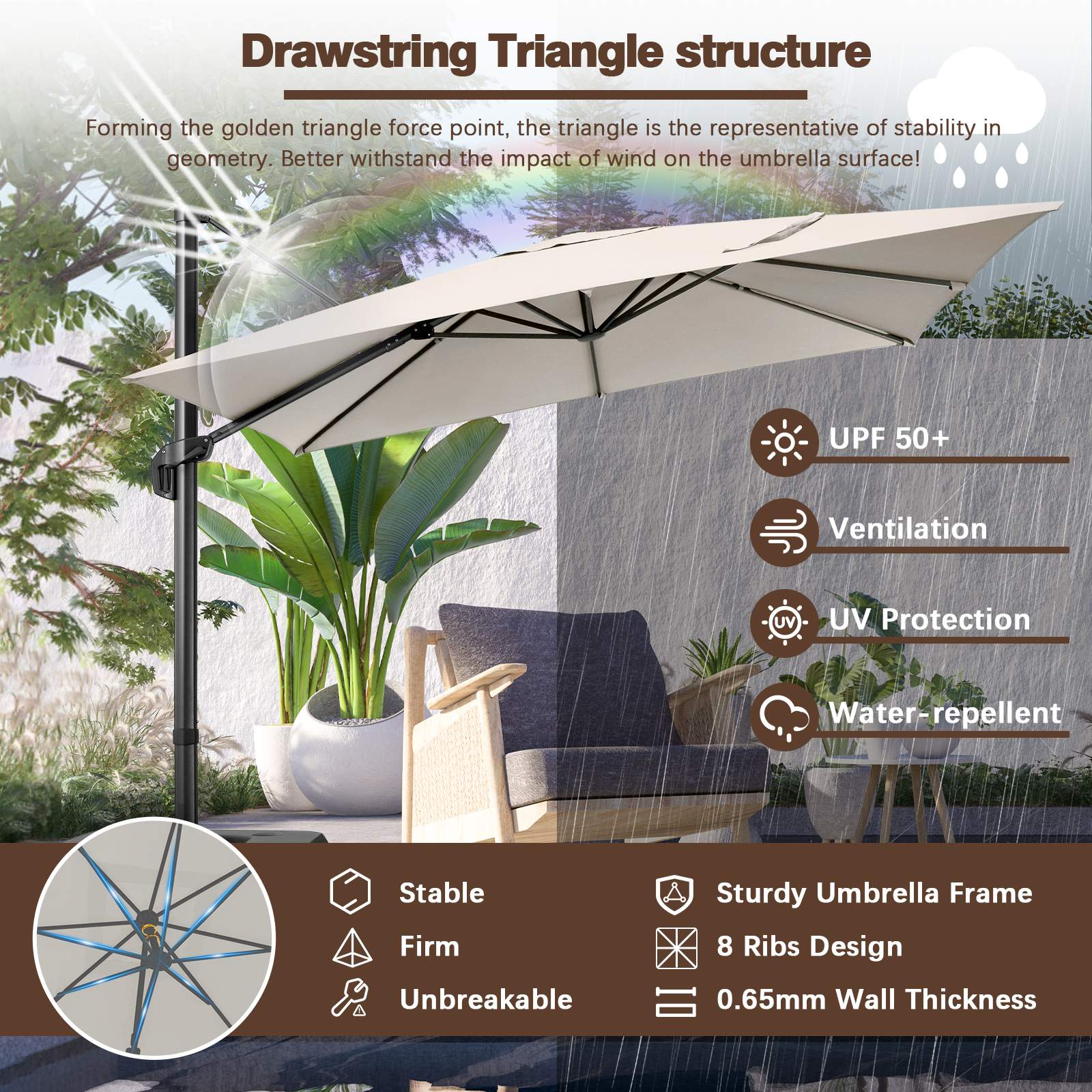 10x10 Square Outdoor Patio Umbrella Cantilever Umbrella Offset Hanging  Umbrella | eBay